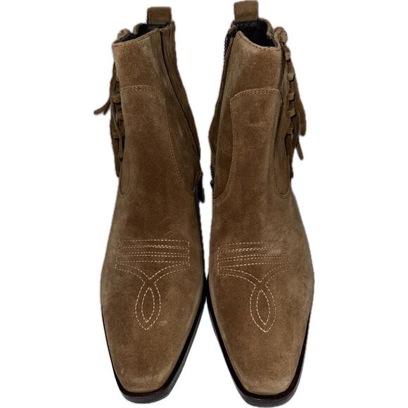 NWOT Donald Pliner MONA Brown Suede Fringe Ankle‎ Booties 9M Side Zip Leather - Picture 1 of 8